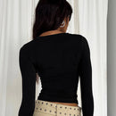 Camiseta de manga comprida feminina Primavera Outono Sólida Slim Fit Camisas casuais Pulôveres femininos Camiseta básica Y2k Roupas Streetwear Crop Tops