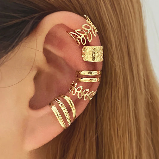 Vintage Cor De Ouro Deixa Orelha Cuff Preto Não-Piercing Clipes De Orelha Falsos Cartilagem Brincos Clipe Brincos Para Mulheres Homens Jóias