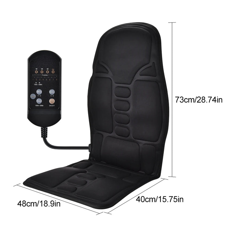 Massageador Elétrico para Costas, Almofada de Cadeira com Massagem, Aquecimento e Vibração, para Carro, Casa ou Escritório, Alívio de Dor na Lombar e Pescoço