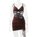 Sexy Spaghetti Strap String Cross Bodycon Dress para Mulheres Sólido Backless Cut-out Night Club Vestido Verão Sem Mangas Mini Vestido