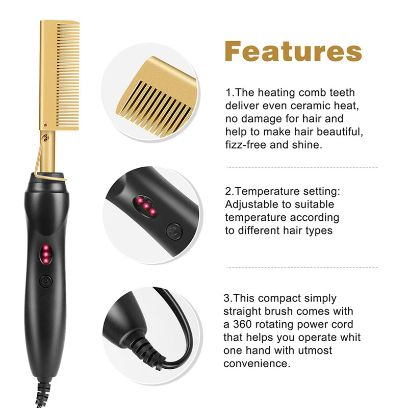 Escova alisadora 2 em 1, escova de cabelo elétrica com aquecimento rápido, portátil, ideal para viagem, alisador de barba com proteção contra queimaduras.