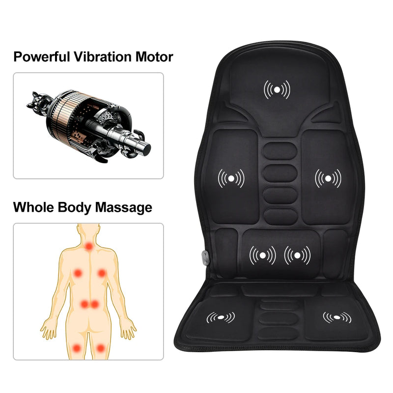 Massageador Elétrico para Costas, Almofada de Cadeira com Massagem, Aquecimento e Vibração, para Carro, Casa ou Escritório, Alívio de Dor na Lombar e Pescoço