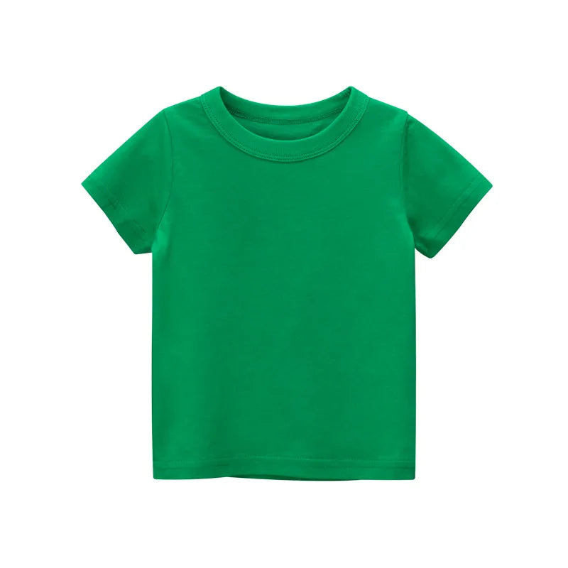 2024 Verão Meninas Meninos Camisetas Sólidas Roupas 100% Algodão Puro Manga Curta Amarelo Vermelho Verde Crianças UnderShirt Bottomming Roupas