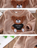 Novo Inverno Bebê Meninas Meninos Homewear Conjuntos Outono Moda Flanela Roupas de Lã Crianças Dos Desenhos Animados Urso Pijamas Crianças Pijamas