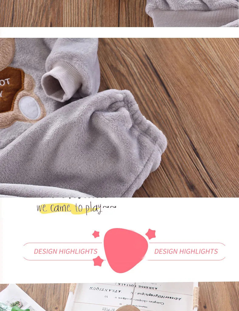 Novo Inverno Bebê Meninas Meninos Homewear Conjuntos Outono Moda Flanela Roupas de Lã Crianças Dos Desenhos Animados Urso Pijamas Crianças Pijamas