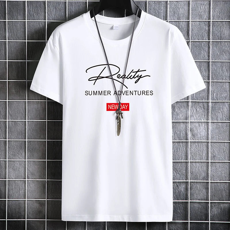 Camisetas masculinas 2024 Masculino Verão Algodão Manga Curta Moda Bottoming Tops Em Torno Do Pescoço Branco Tee Camiseta Oversized Roupas Masculinas