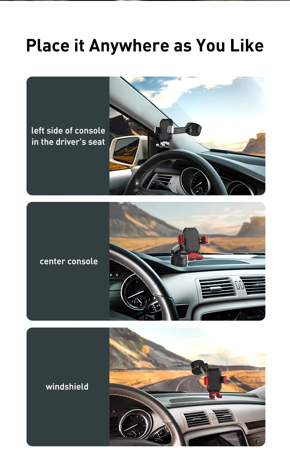 Suporte para telefone de carro Baseus Gravity Ventosa Suporte universal ajustável Suporte no suporte GPS do carro para iPhone 12 Pro Max Xiaomi POCO
