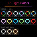 Luz de Anel LED RGB de 6/10/12 Polegadas, Lâmpada de Anel para Selfie, 15 Cores, 3 Modos com Suporte de Tripé, Plug USB para Transmissão ao Vivo no YouTube, Maquiagem e Fotografia