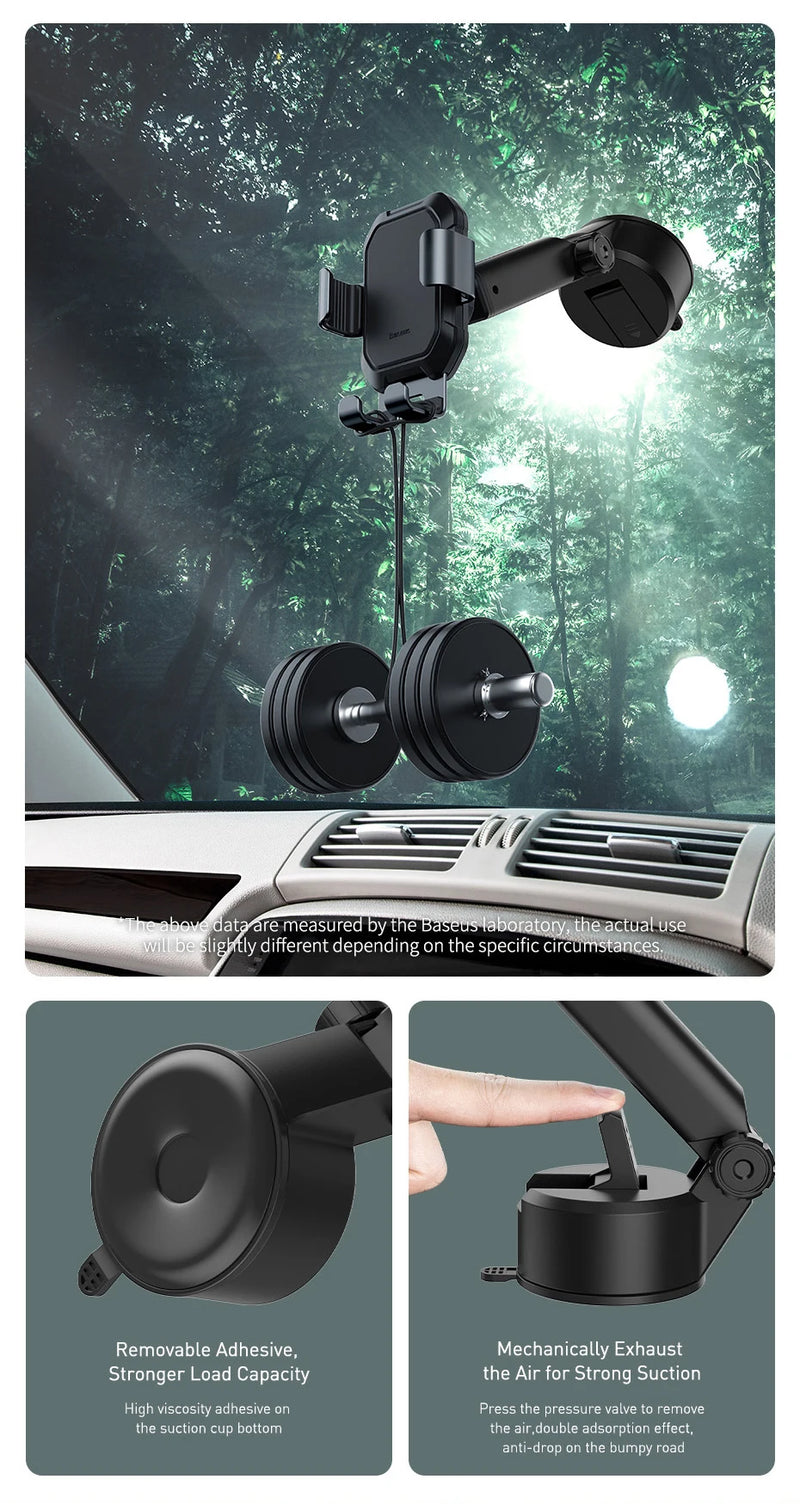 Suporte para telefone de carro Baseus Gravity Ventosa Suporte universal ajustável Suporte no suporte GPS do carro para iPhone 12 Pro Max Xiaomi POCO