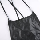 Mulheres Sexy Suspender Mid-length Bodycon Dress Moda Cor Sólida Bandagem de Couro Backless Skinny Split Dress Para Mujer Feminino