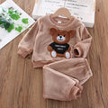 Novo Inverno Bebê Meninas Meninos Homewear Conjuntos Outono Moda Flanela Roupas de Lã Crianças Dos Desenhos Animados Urso Pijamas Crianças Pijamas