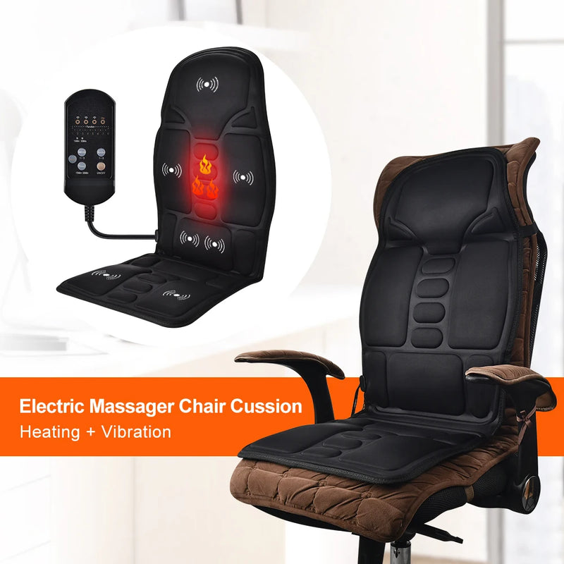 Massageador Elétrico para Costas, Almofada de Cadeira com Massagem, Aquecimento e Vibração, para Carro, Casa ou Escritório, Alívio de Dor na Lombar e Pescoço