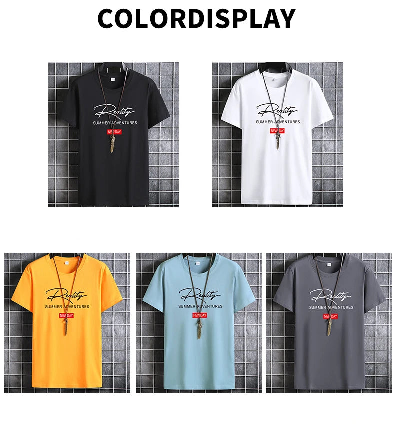 Camisetas masculinas 2024 Masculino Verão Algodão Manga Curta Moda Bottoming Tops Em Torno Do Pescoço Branco Tee Camiseta Oversized Roupas Masculinas