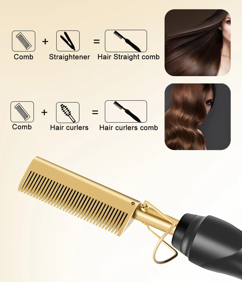 Escova alisadora 2 em 1, escova de cabelo elétrica com aquecimento rápido, portátil, ideal para viagem, alisador de barba com proteção contra queimaduras.