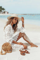 Venda quente Mulheres Sexy Com Decote Em V Lace Praia Biquíni Cover Up Feminino Boho Festa Casual Férias Praia Vestido Vestido de Verão Cover Up Outfits