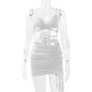 Sexy Spaghetti Strap String Cross Bodycon Dress para Mulheres Sólido Backless Cut-out Night Club Vestido Verão Sem Mangas Mini Vestido