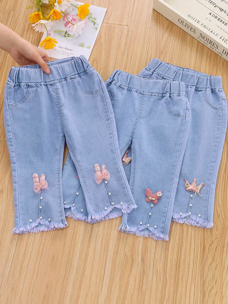 1-5 Years Children Girls Jeans Autumn Cropped Trousers Kids Spring Flare Pants Girls Bottoms
