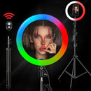 Luz de Anel LED RGB de 6/10/12 Polegadas, Lâmpada de Anel para Selfie, 15 Cores, 3 Modos com Suporte de Tripé, Plug USB para Transmissão ao Vivo no YouTube, Maquiagem e Fotografia