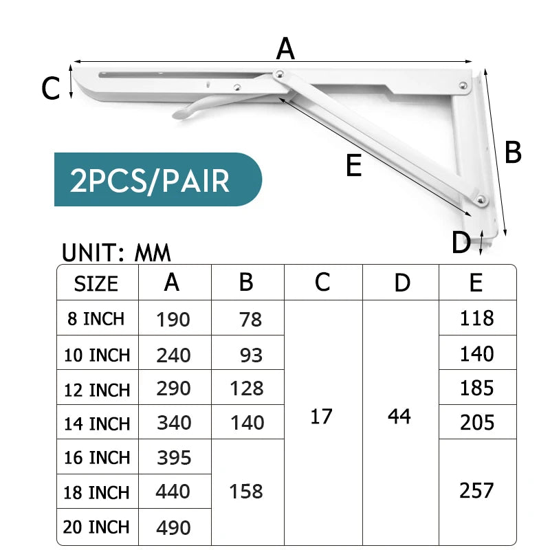 KAK 2pcs Suporte de prateleira dobrável Heavy Duty Aço inoxidável dobrável Suporte de prateleira Hardware para mesa de trabalho RV Car Saving Space