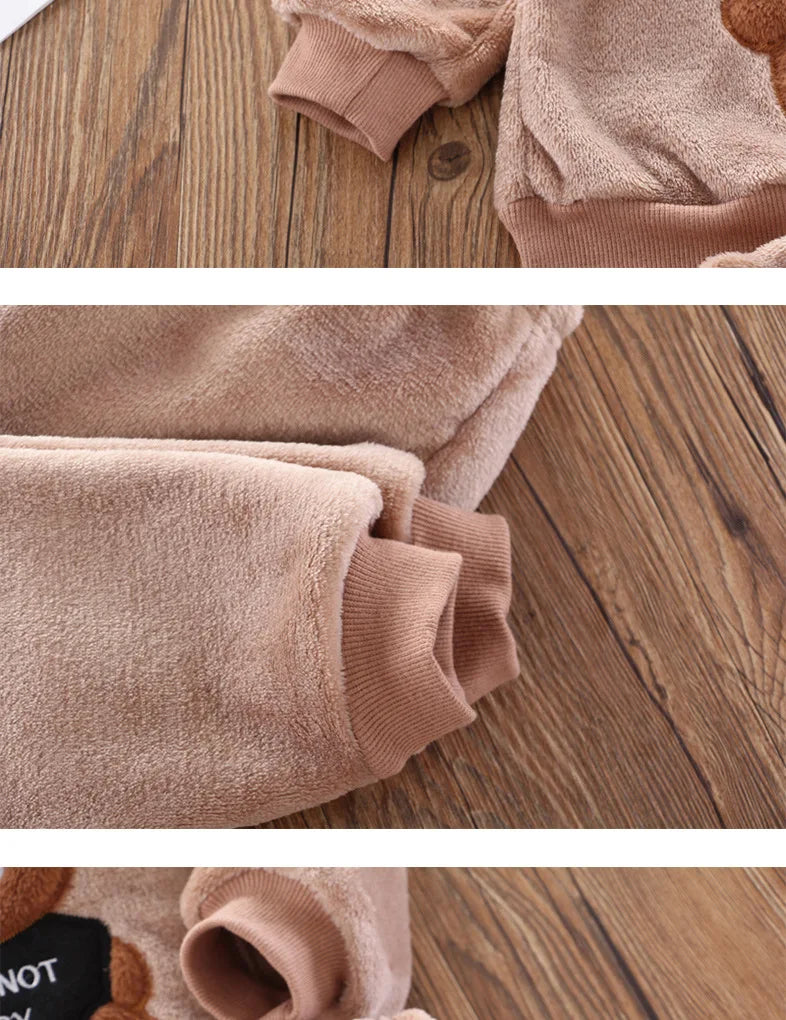 Novo Inverno Bebê Meninas Meninos Homewear Conjuntos Outono Moda Flanela Roupas de Lã Crianças Dos Desenhos Animados Urso Pijamas Crianças Pijamas