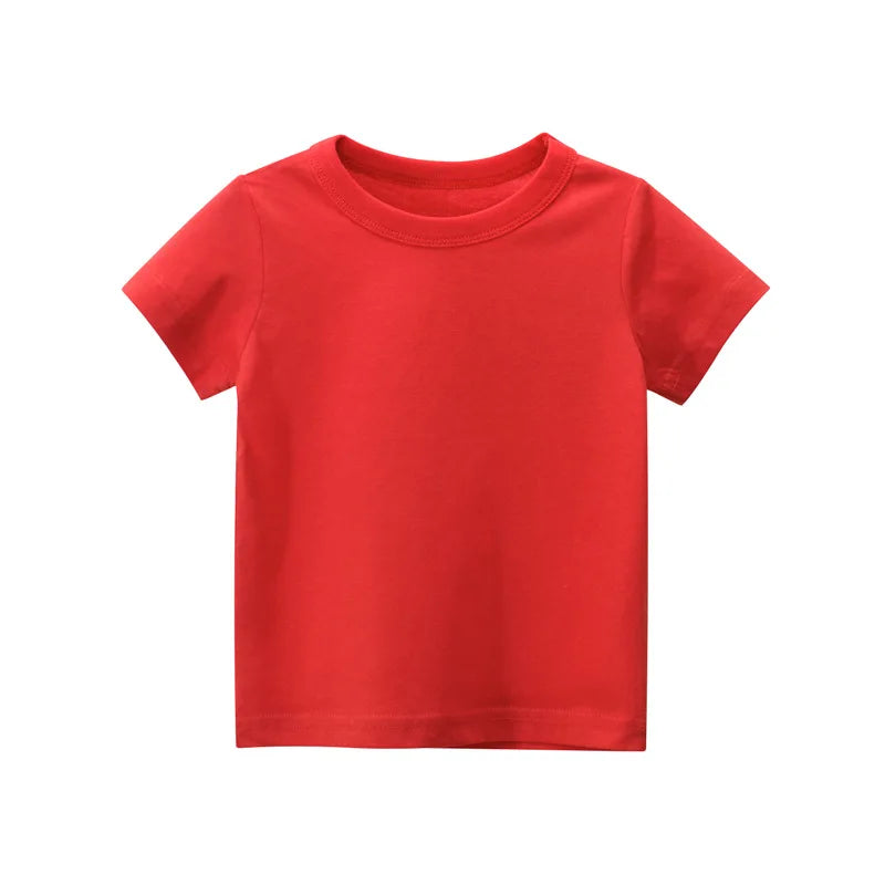 2024 Verão Meninas Meninos Camisetas Sólidas Roupas 100% Algodão Puro Manga Curta Amarelo Vermelho Verde Crianças UnderShirt Bottomming Roupas