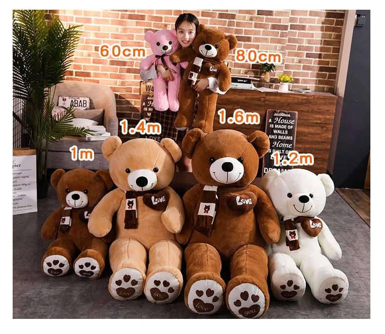 Urso de pelúcia de alta qualidade 4 cores com lenço Bichos de pelúcia Urso Brinquedos de pelúcia Boneca Travesseiro Crianças Amantes Aniversário Presente do bebê