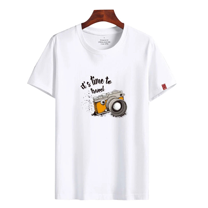 Camisetas masculinas 2024 Masculino Verão Algodão Manga Curta Moda Bottoming Tops Em Torno Do Pescoço Branco Tee Camiseta Oversized Roupas Masculinas