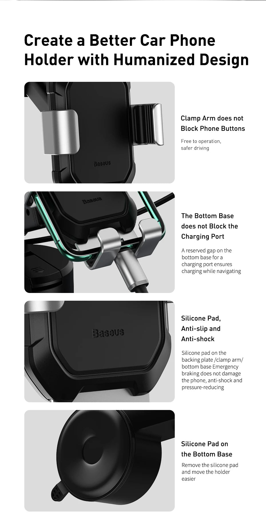 Suporte para telefone de carro Baseus Gravity Ventosa Suporte universal ajustável Suporte no suporte GPS do carro para iPhone 12 Pro Max Xiaomi POCO
