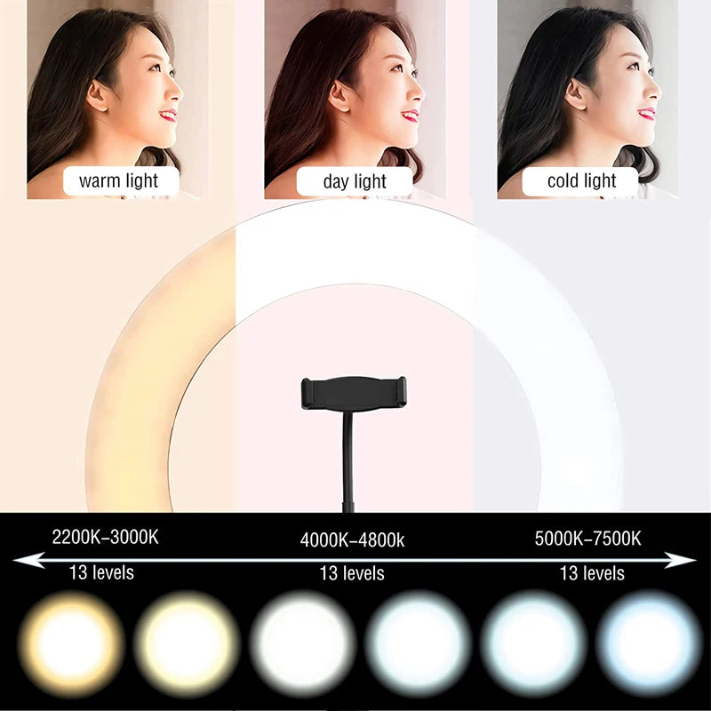 Luz de Anel LED de 10 Polegadas para Fotografia, Iluminação para Selfie com Suporte para Celular para Tiktok, Youtube, Vídeo de Maquiagem, Estúdio de Transmissão ao Vivo.