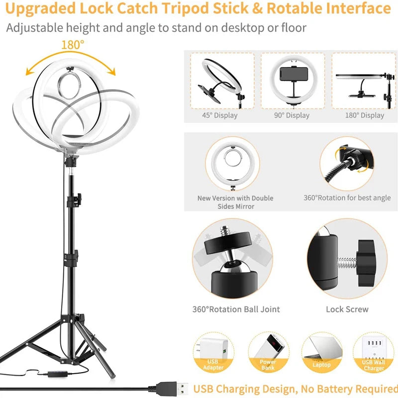 Luz de Anel LED de 10 Polegadas para Fotografia, Iluminação para Selfie com Suporte para Celular para Tiktok, Youtube, Vídeo de Maquiagem, Estúdio de Transmissão ao Vivo.