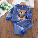 Novo Inverno Bebê Meninas Meninos Homewear Conjuntos Outono Moda Flanela Roupas de Lã Crianças Dos Desenhos Animados Urso Pijamas Crianças Pijamas