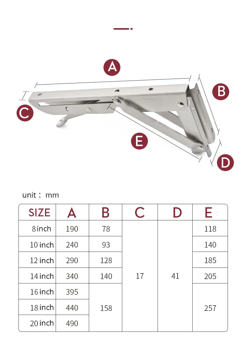 KAK 2pcs Suporte de prateleira dobrável Heavy Duty Aço inoxidável dobrável Suporte de prateleira Hardware para mesa de trabalho RV Car Saving Space