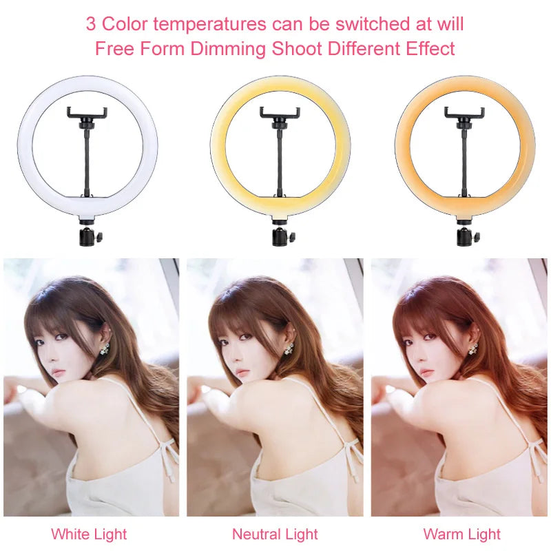 Luz de Anel LED 14 polegadas para Fotografia - Tripé com Luz de Anel para Transmissão ao Vivo