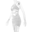 Sexy Spaghetti Strap String Cross Bodycon Dress para Mulheres Sólido Backless Cut-out Night Club Vestido Verão Sem Mangas Mini Vestido