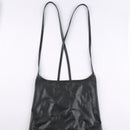 Mulheres Sexy Suspender Mid-length Bodycon Dress Moda Cor Sólida Bandagem de Couro Backless Skinny Split Dress Para Mujer Feminino