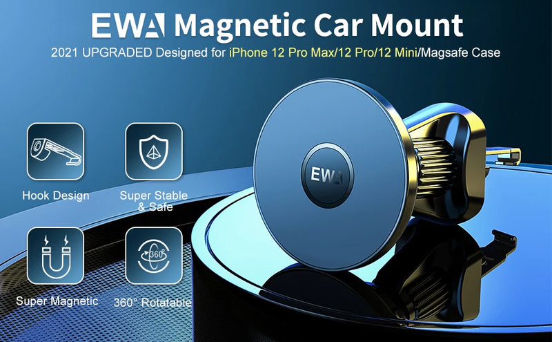 Suporte Magnético EWA para Carro Compatível com iPhone 14/12/13/ Pro/12 Max/12 Mini/Capa Magsafe Suporte para Telefone com Forte Ímã para Ventilação do Ar