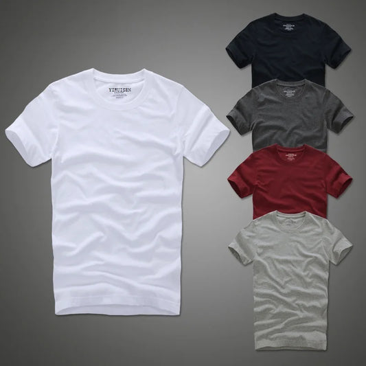 Camiseta 100% algodão sólido t-shirt homens de manga curta camiseta