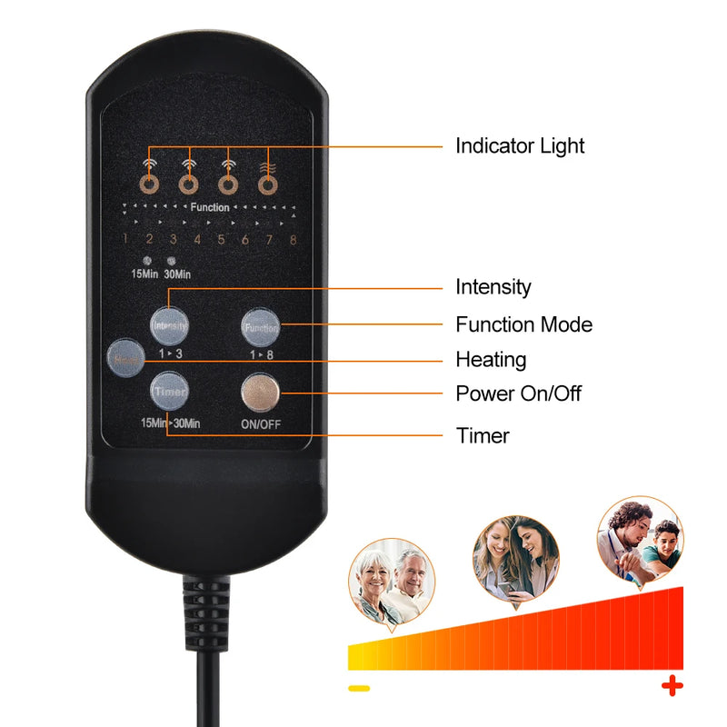 Massageador Elétrico para Costas, Almofada de Cadeira com Massagem, Aquecimento e Vibração, para Carro, Casa ou Escritório, Alívio de Dor na Lombar e Pescoço
