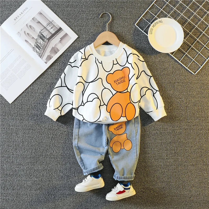 Nova Primavera Outono Bebê Menina Roupas Crianças Meninos Moda Cartoon T-Shirt Calças 2 Pçs/Sets Criança Traje Esportivo Crianças Fatos de Treino
