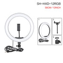 Luz de Anel LED RGB de 6/10/12 Polegadas, Lâmpada de Anel para Selfie, 15 Cores, 3 Modos com Suporte de Tripé, Plug USB para Transmissão ao Vivo no YouTube, Maquiagem e Fotografia