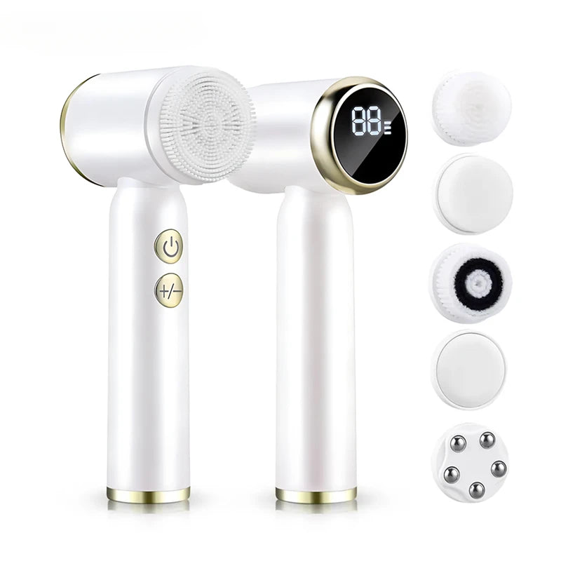 Dispositivo de Limpeza Facial Elétrico LED 6 em 1, Escova de Lavagem Facial, Escova de Limpeza Facial, Mini Hifu, Cuidados com a Pele, Carregador USB