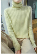 Pilha pescoço camisola mulheres 2025 outono einverno novo 100% puro vison cashmere camisola moda feminina malha pulôver de manga comprida