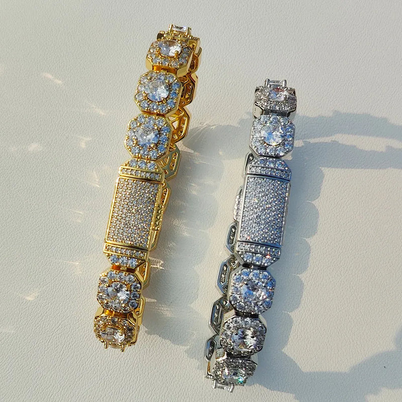 10 / 12MM Clustered Tennis Chain para Homens Colar Hip Hop Iced Out Zircônia Latão Rapper Rock Gargantilha Jóias