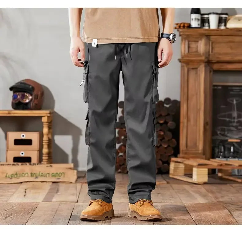 2024 Novas Calças Cargo Masculinas Soltas de Perna Reta Multi-Bolso Calças de Trabalho Vintage Calças Casuais Versáteis Modernas Primavera Outono