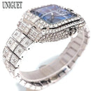 UNIGUET Relógio de Quartzo Azul Para Homens Moda Praça Iced Out Relógio Homem Hip Hop Diamante Jóias Relógio de Pulso Rock Boy Reloj Hombre