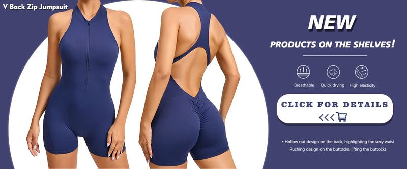 V Voltar Terno De Uma Peça Das Mulheres Macacão Esportivo Zíperes Yoga Macacão Backless Sportswear Mulheres Sleeveles Workout Bodysuits Feminino