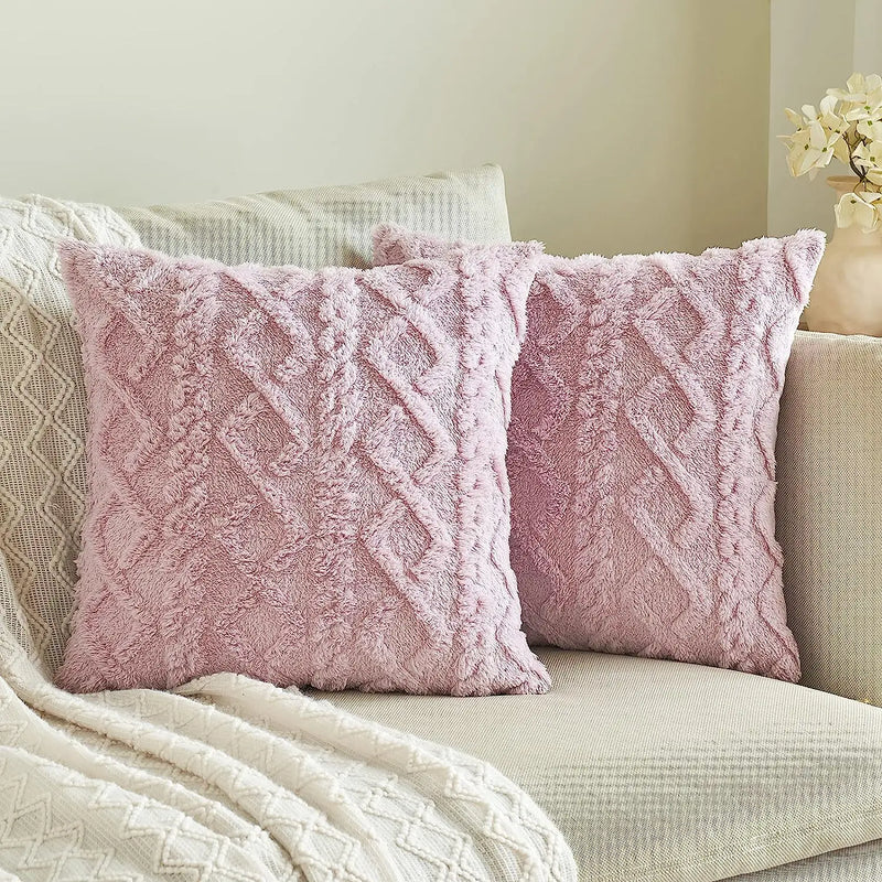 1 capa de almofada de lã artificial decorativa simples, capa de almofada de lã de pelúcia curta e macia, sofá decorativo moderno, fami