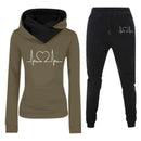 Mulheres Moletom Outono/Inverno Batimentos Cardíacos Frequência Impresso Veludo Moletom com Capuz Conjunto Casual