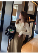 Suéter de malha feminina com decote em O Botão Pulôveres Primavera Outono Suéteres Básicos para Feminino Pulôver Slim Sólido Negrito Listradas Tops