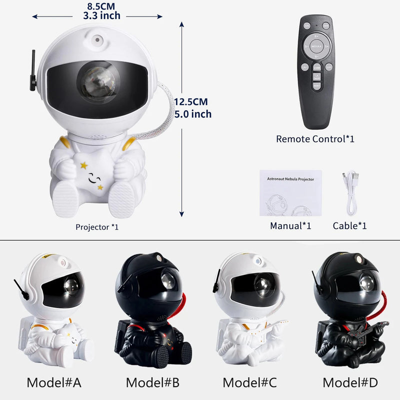 Projetor de Luz de Astronauta Galaxy Star - Projetores de Céu Estrelado, Lâmpada de Decoração para Quarto, Nebulosa, Luz Noturna de LED, Presente para Crianças e Adultos